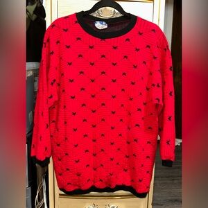K.K. Womens Red and Black Quilted Star Pattern Crew Neck Pullover Sweater Top